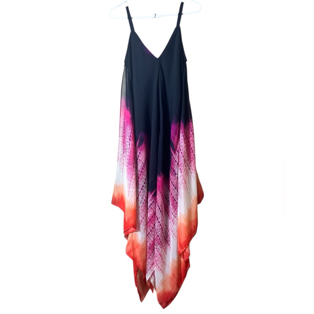 JohnPaulRichard Black Pink Handkerchief‎ Asymmetrical Dress Small Resort Fairy